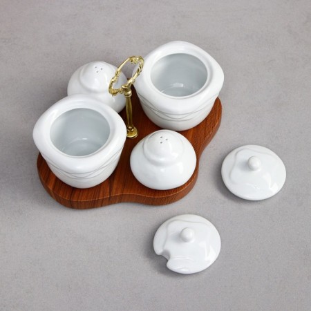 Speech for spices, 5 objects: stand, 2 pots, 2 containers for spices, porcelain, Iran-2