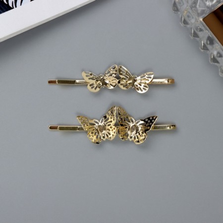 Invisibility for hair "Audrey" (set 2 pcs) butterfly carved, 5.5 cm, gold