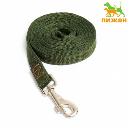 Two -layer leash with reinforced carbine, 2 m x 2 cm, green