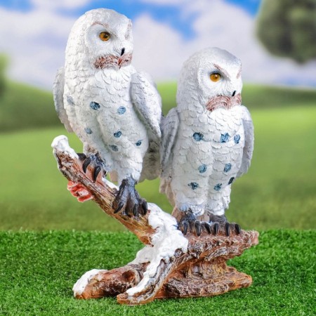 Garden figure "Owls Two sitting on a branch" 32cm-4