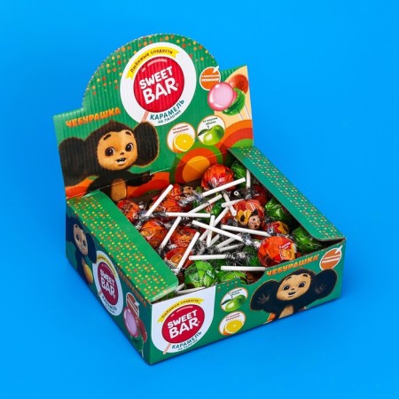 Caramel with chewing elastic "Cheburashka Sweet Bar", on a stick, 15 g-1