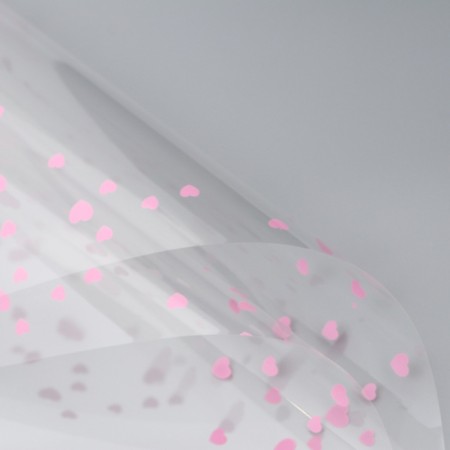 Film for decor and floristry, transparent, pink, "hearts", sheet 1pcs, 60 x 60 cm-1