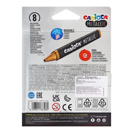 Loars of wax 8 colors, carioca maxi, bright, with the effect of metallic, maxi-triangular case, for dark surfaces-4