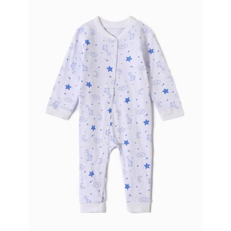 Children's overalls with open legs "Giraffes", white/blue color, height 74