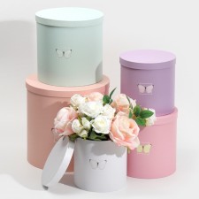 Set of round boxes 5 in 1, gift packaging, “butterflies”, 23 x 23 x 25 - 15 x 15 x 15 cm