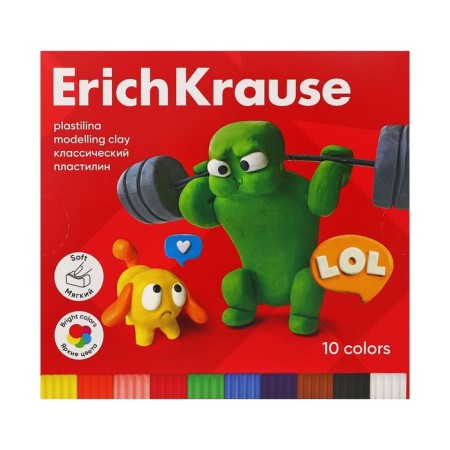 Plasticine 10 colors, 180 g, Erichkrause "Jolly Friends", with a glass, in cardboard packaging-1