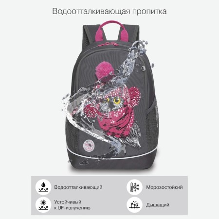 School backpack, 38 x 28 x 18 cm, Grizzly 363, ergonomic back, dark gray/pink RG-363-10_1-9