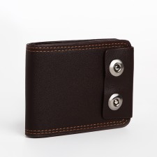 Male purse on magnets, department for bills, for cards, for coins, brown color
