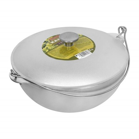 Kazan aluminum cast boyscout, with a lid and an arc, 6 l, Asian bowl, a flat bottom