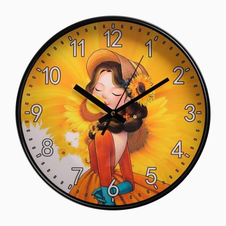 Wall clock "Girl with sunflower", D-30 cm, smooth move