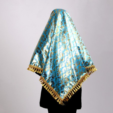Carnival set: scarf, kokoshnik, gold on blue-1