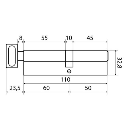 Cylinder mechanism standard Max, 110 mm (50x60V), 5 keys, key/turntable, matte nickel 102481-2