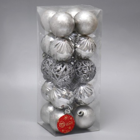 Set of balls plastic D-6 cm, 20 pcs "Laurent Patterns" silver-1