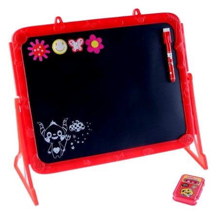 Board is double -sided, under a marker and chalk on stands (chalk, marker, magnets), mix-8