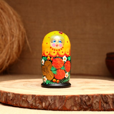 Matryoshka 5-doll "festive yellow" with God's cow 10-11 cm-2