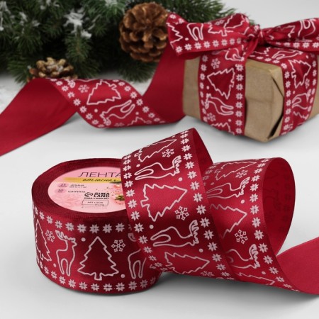 Satin tape "Deer", 50 mm, 23 ± 1 m, color red No. 33