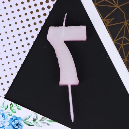 Candle for the cake, number "7", pink, 4 x 10 cm.