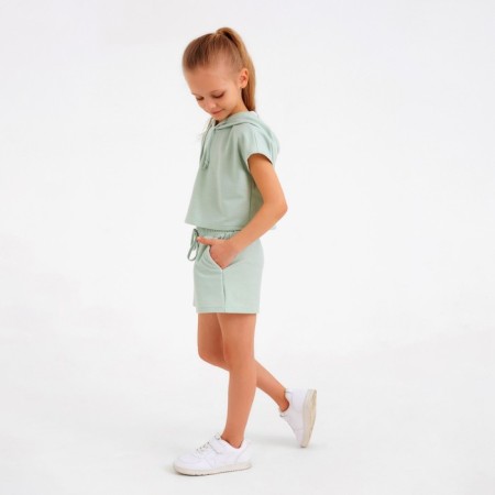 Kit for girls (top, shorts) minku: casual collection olive color, height 152-1
