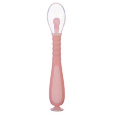Spoon silicone children on a suction cup, in a container, pink color
