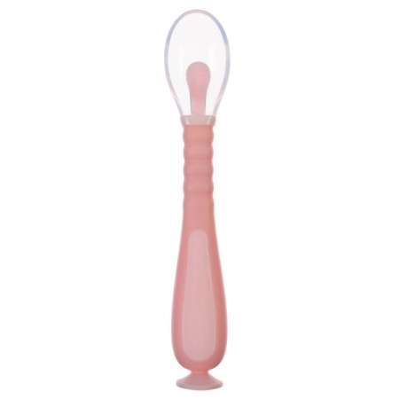 Spoon silicone children on a suction cup, in a container, pink color