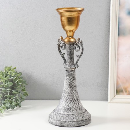 Summary Metal for 1 candle "Luciano" gray with gold 16x16x42 cm-3