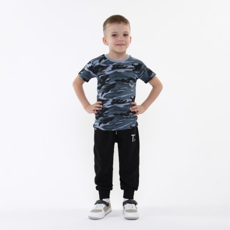 T-shirt for a boy, gray/camouflage color, height 116-122 cm-1