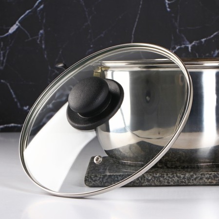 Glass cover for pans and pots “Dolyana”, D = 22 cm, stainless rim, plastic handle-1