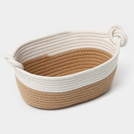 Basket for storage ladled handmade LadOM "Vega", cotton, 33 × 22 × 13 cm, beige color-4