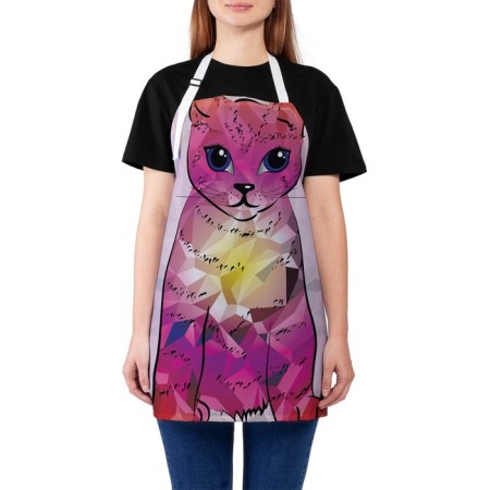 Apron of a kitchen with a photo print "Colorful cat", adjustable, size OS