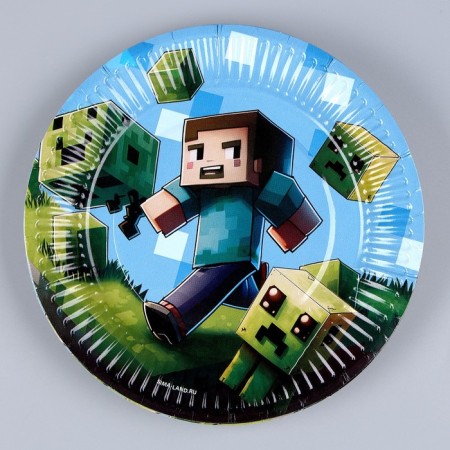 A set of paper utensils "Minecraft": 6 plates, 1 garland, 6 glasses, 6 caps-3