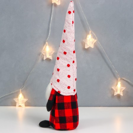 Interior doll "Grandfather Frost in a checkered caftan, a cap in peas" 40x15x8 cm-3