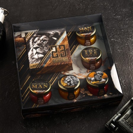 Gift set "February 23": Cream-Majest 5 pcs. x 30 g, black tea 50 g.-1