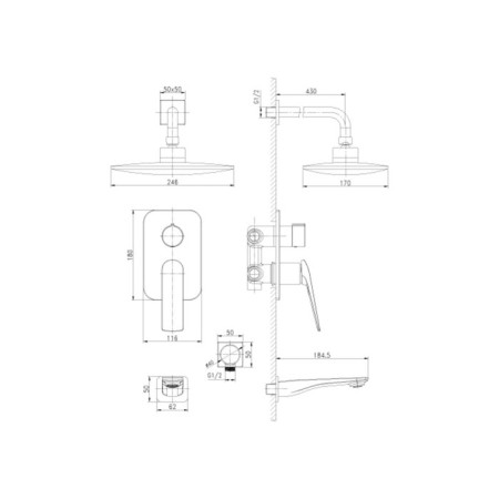 Lemark Allegro LM5922Cw bath mixer, single -leaf, tropical shower, watering can-1