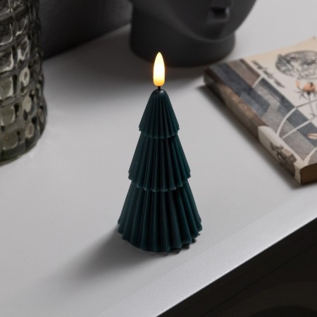 LED candle "Green Christmas tree" 7 × 15.5 × 7 cm, wax, battery CR2032, glow warm white