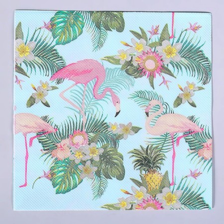Paper napkins “Flamingo with flowers”, 33x33 cm, set 20 pcs.