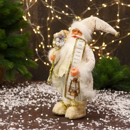 Santa Claus "with bows on shoes and with a flashlight" 30 cm, golden-white-3