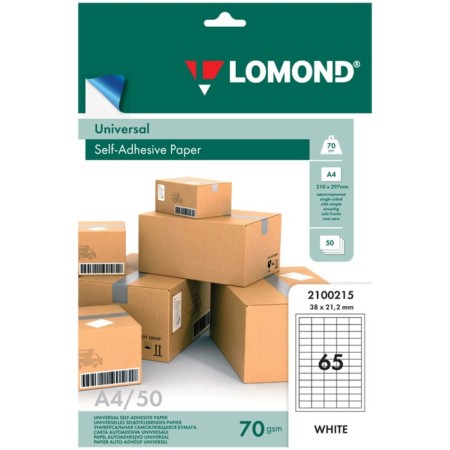 Lomond self -drawn label, on a sheet of A4 65 labels 38x21.2 mm, 50 sheets, white matte (2100215)