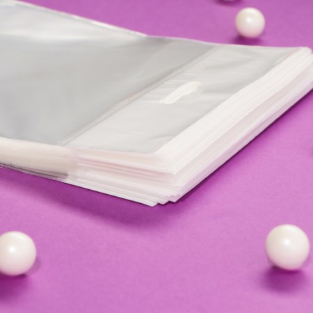 BOPP package with adhesive valve, transparent 14 x 16/4 cm, 30 μm-5