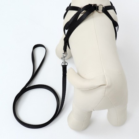 A set with a soft harness and a bow, size S, leash 120 x 1.5 cm, fire 23-42 cm, gray-2