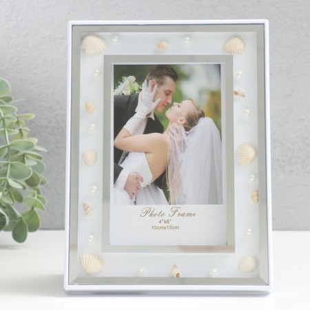 Photo frame glass 10x15 cm "shells in glass" silver 14.5x19.5 cm