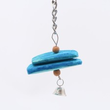 A toy for birds with a karakatitsa carapace and beads, 12 x 6 cm, blue