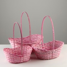 Camping of baskets, 26x19x9x10.5/34 cm, 33x24x11x13/42 cm, 30x21x10x11/38 cm, pink, 3pcs, bamboo 1029632