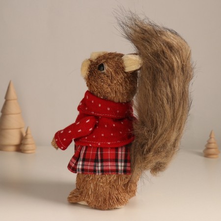 Decor "Squirrel in a checkered skirt and a knitted sweater" 11x17x20 cm-2