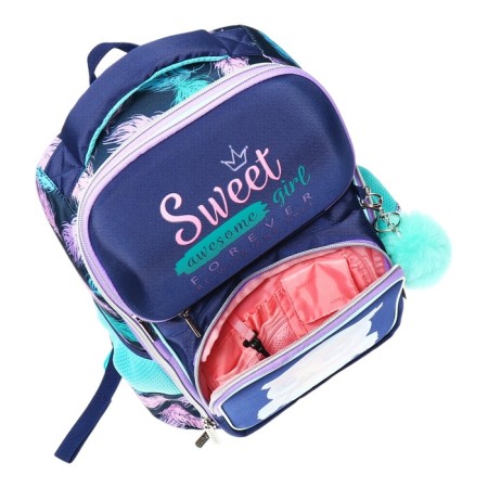 School backpack 37x28x14, ergonomic back, Devente Smart 14l, Happy Owl, for girls, turquoise/purple-7