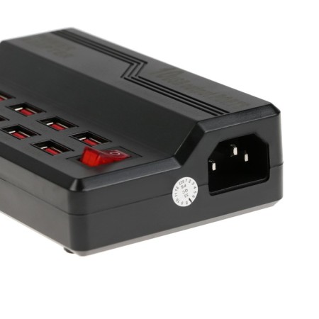 Charger station WLX-838, 10 USB, 60 W, 12 A, switch, black-2