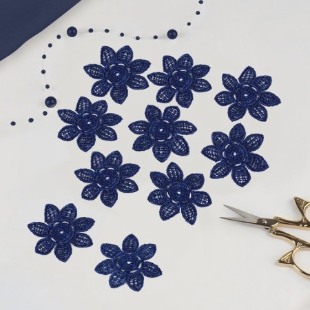 Knitted elements "Flowers", D = 4.5 cm, 10 pcs, dark blue color-1