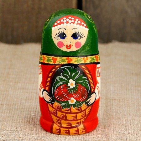 Matryoshka "Strawberry in a basket", green scarf, 5 puppet, 10 cm, handmade-2