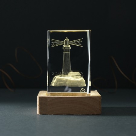 Souvenir glass backlight "Rectangle. Lighthouse" stand wood, USB 7x7x10-2
