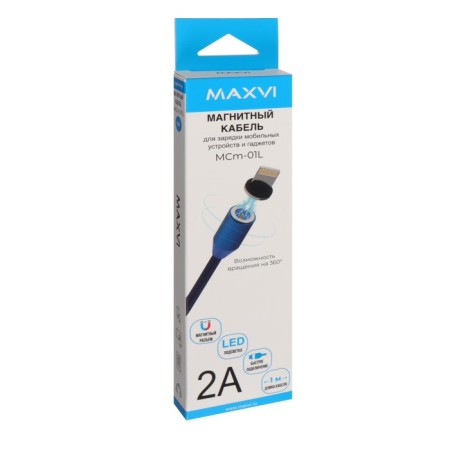 Cable MaxVI MCM -01L, Lightning - USB, 2 A, 1 m, magnetic, nylon, backlight, blue-3