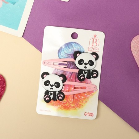 Invisible hair "Princess" (set 2 pcs) Panda, 5.5 cm, pink-1